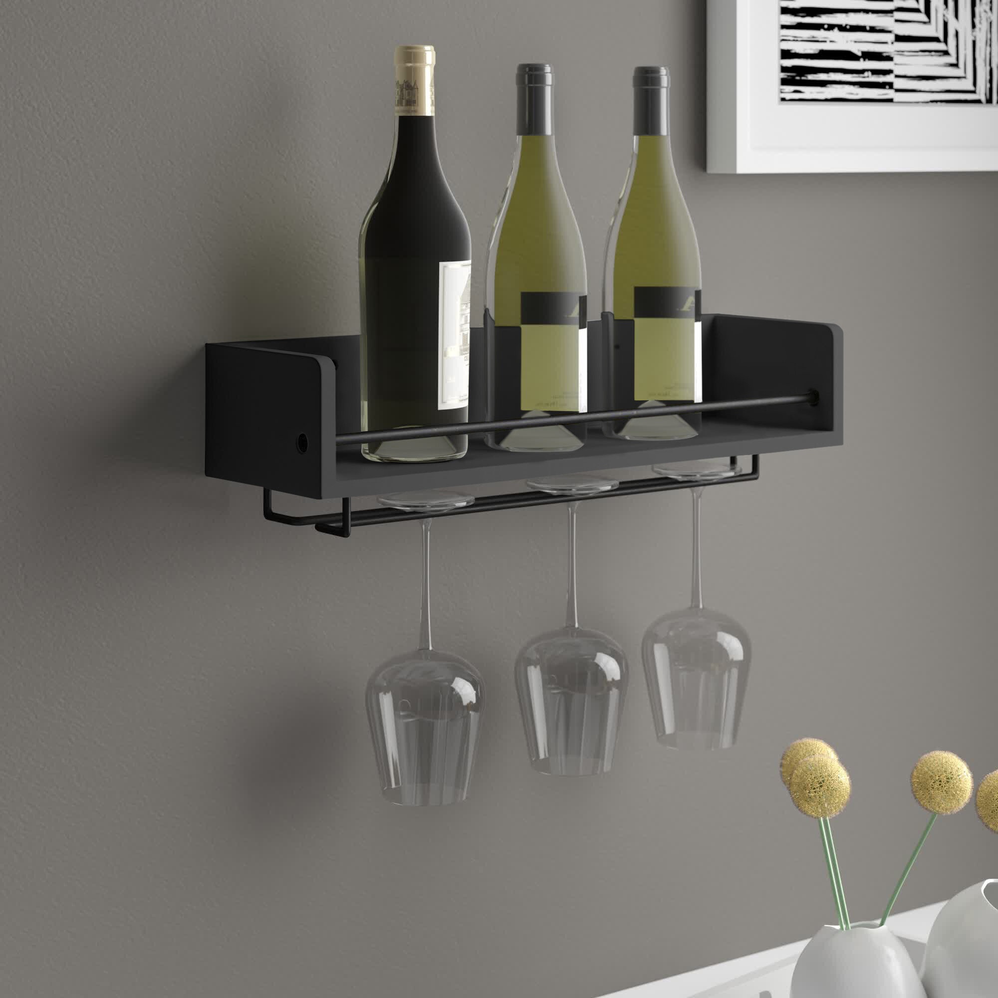 Hartl Solid Wood Wall Mounted Wine Bottle & Glass Rack