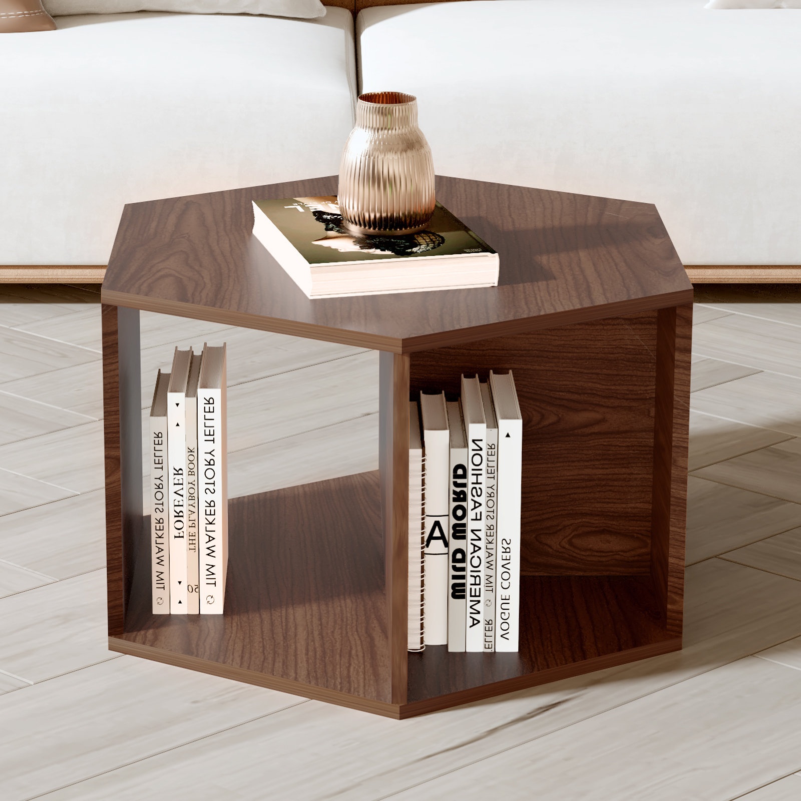 Haugen Hexagonal Multifunctional Coffee Table, Walnut