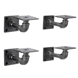 Heavy Duty Industrial Pipe 1/2 In. X 4 In. Square Double Flange Shelf Bracket Kit - 4 Pack