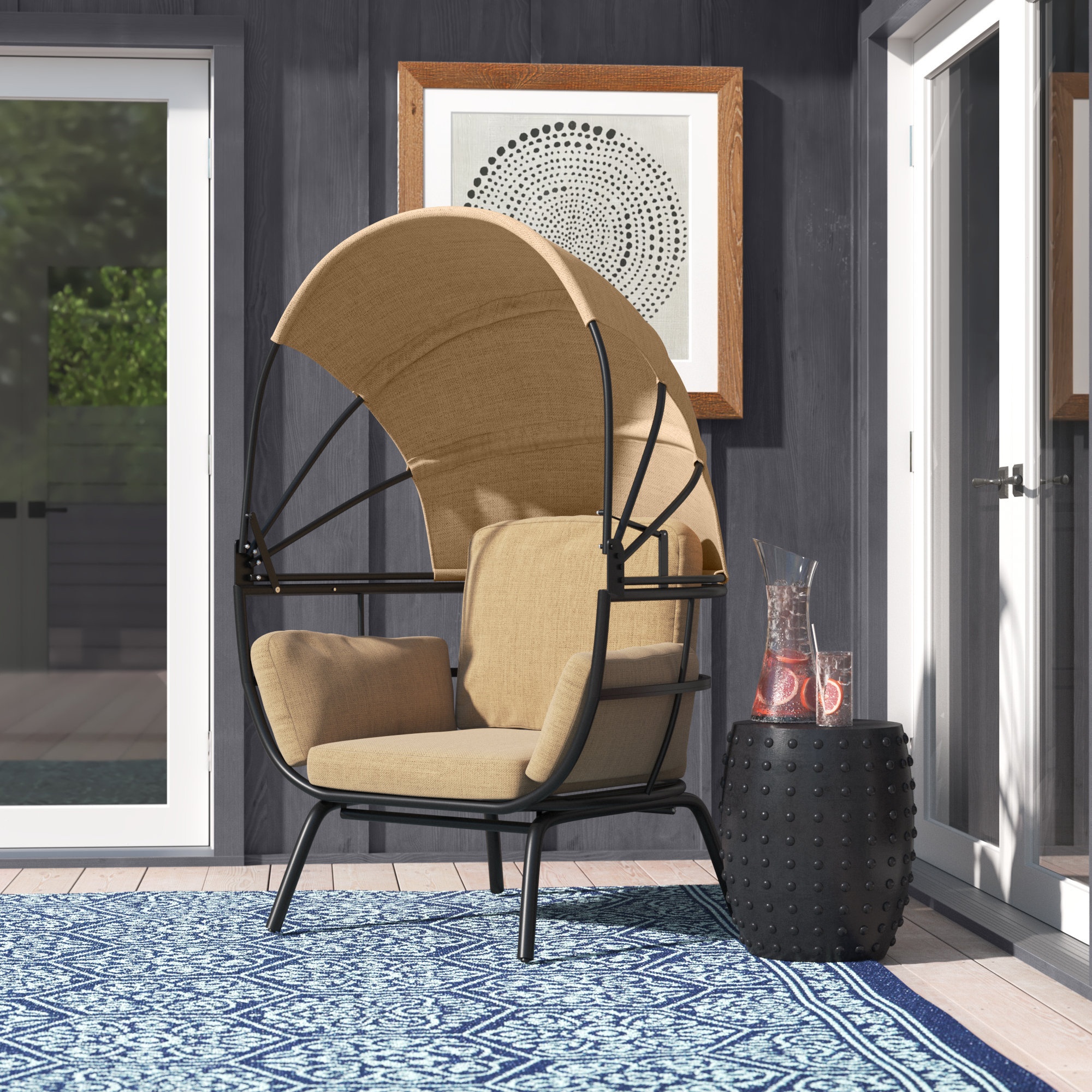 Hollymead Egg Chair, Outdoor Indoor Aluminum Chair With Folding Canopy