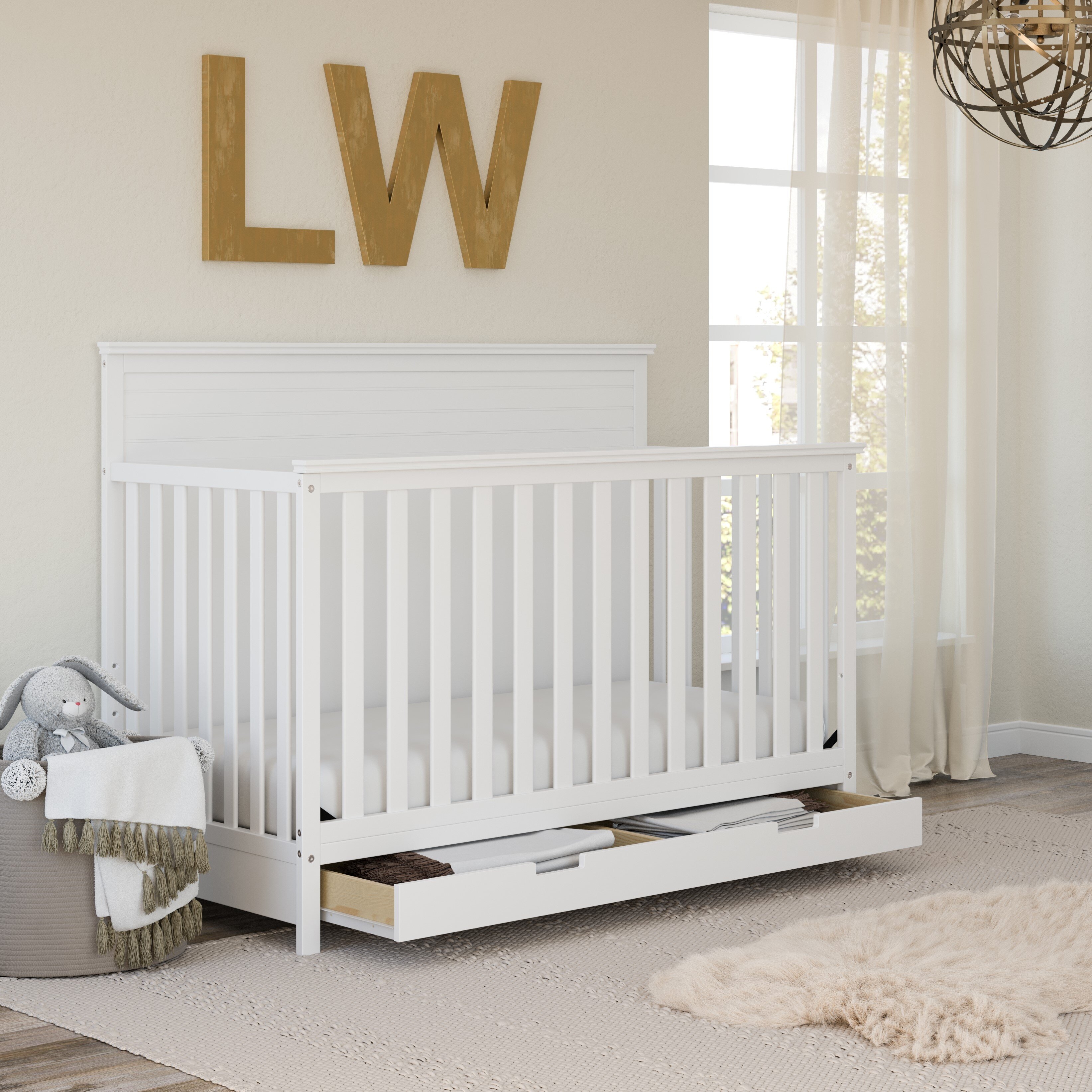 White crib with sales storage drawer