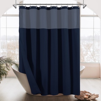 Honeycomb Waffle Weave Shower Curtain With Snap-In Liner