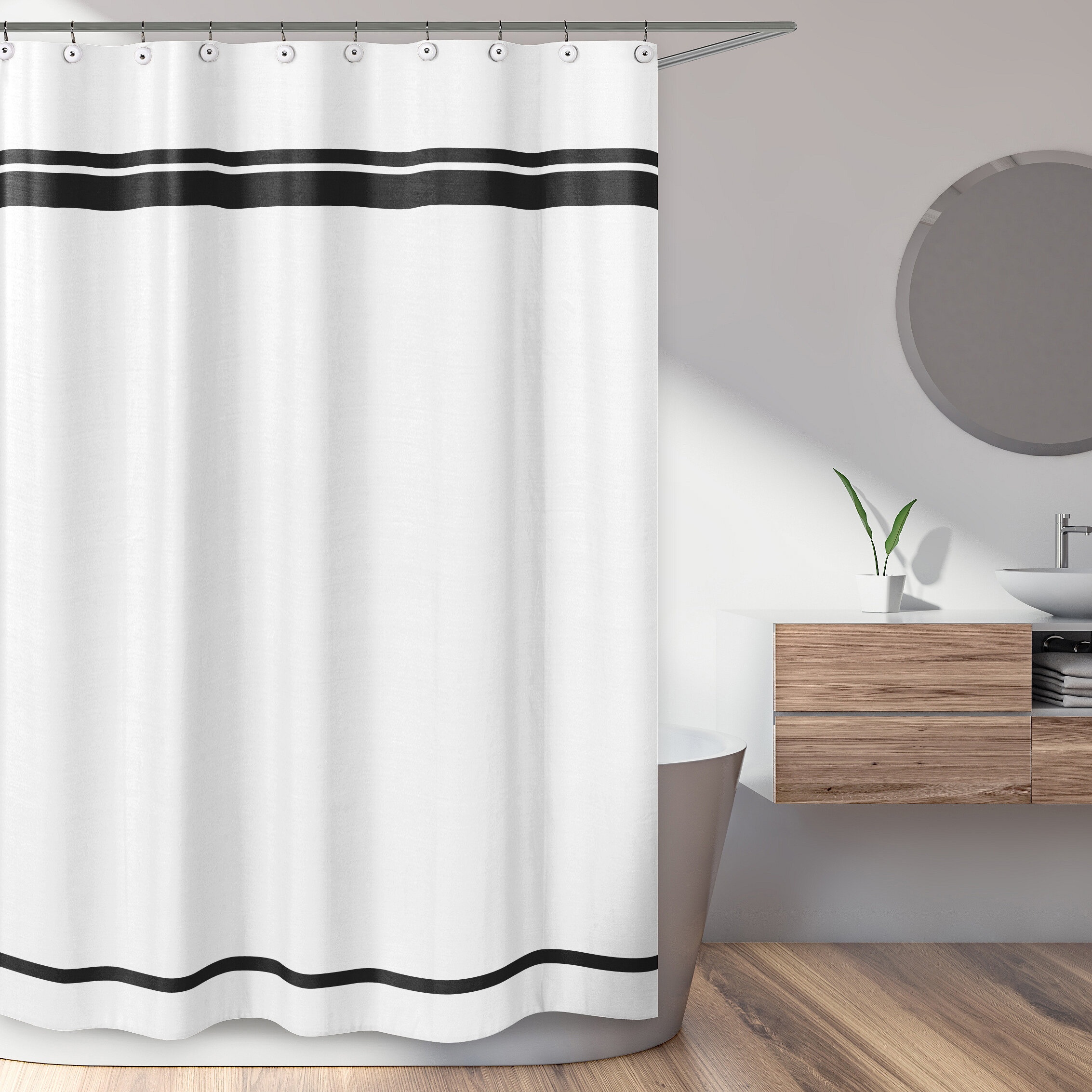 Hotel 100% Cotton Striped Single Shower Curtain