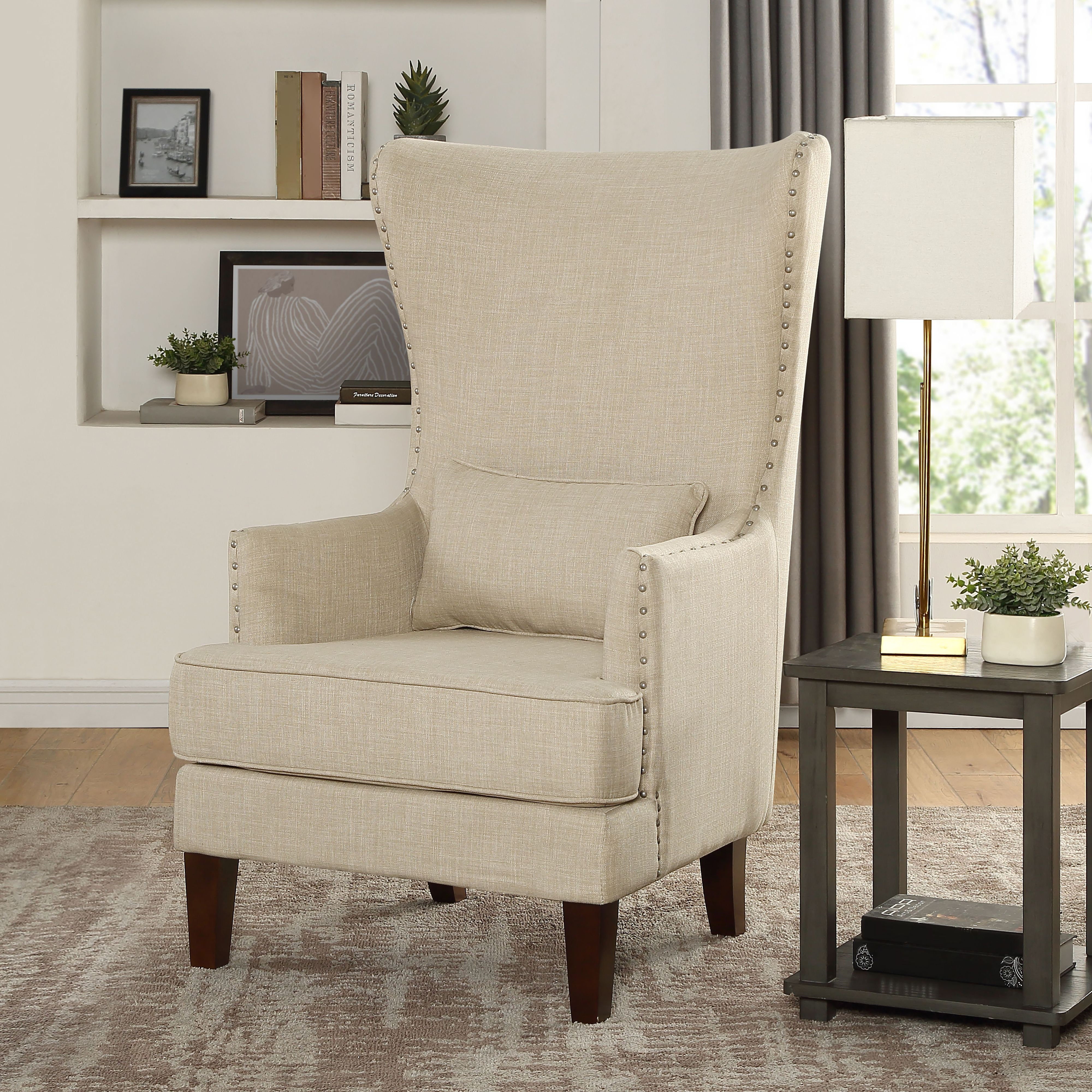 Iqubal Kori Wingback Accent Chair With Nailhead Trim
