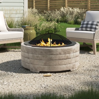 Joanne 21.25'' H x 35.75'' W Concrete Wood Burning Outdoor Fire Pit with Lid