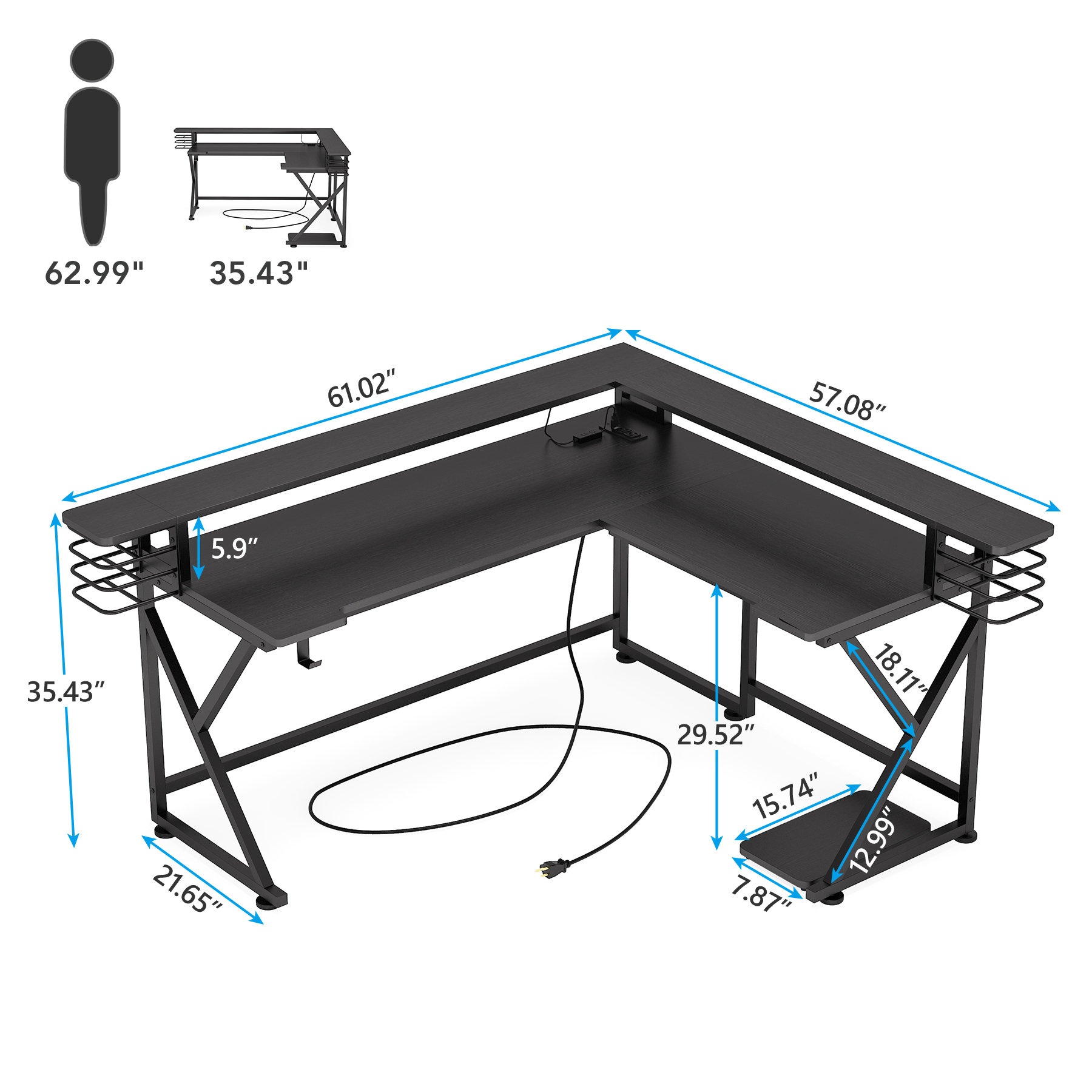 Karisma L-Shaped Gaming Desk with Hutch and Built in Outlets