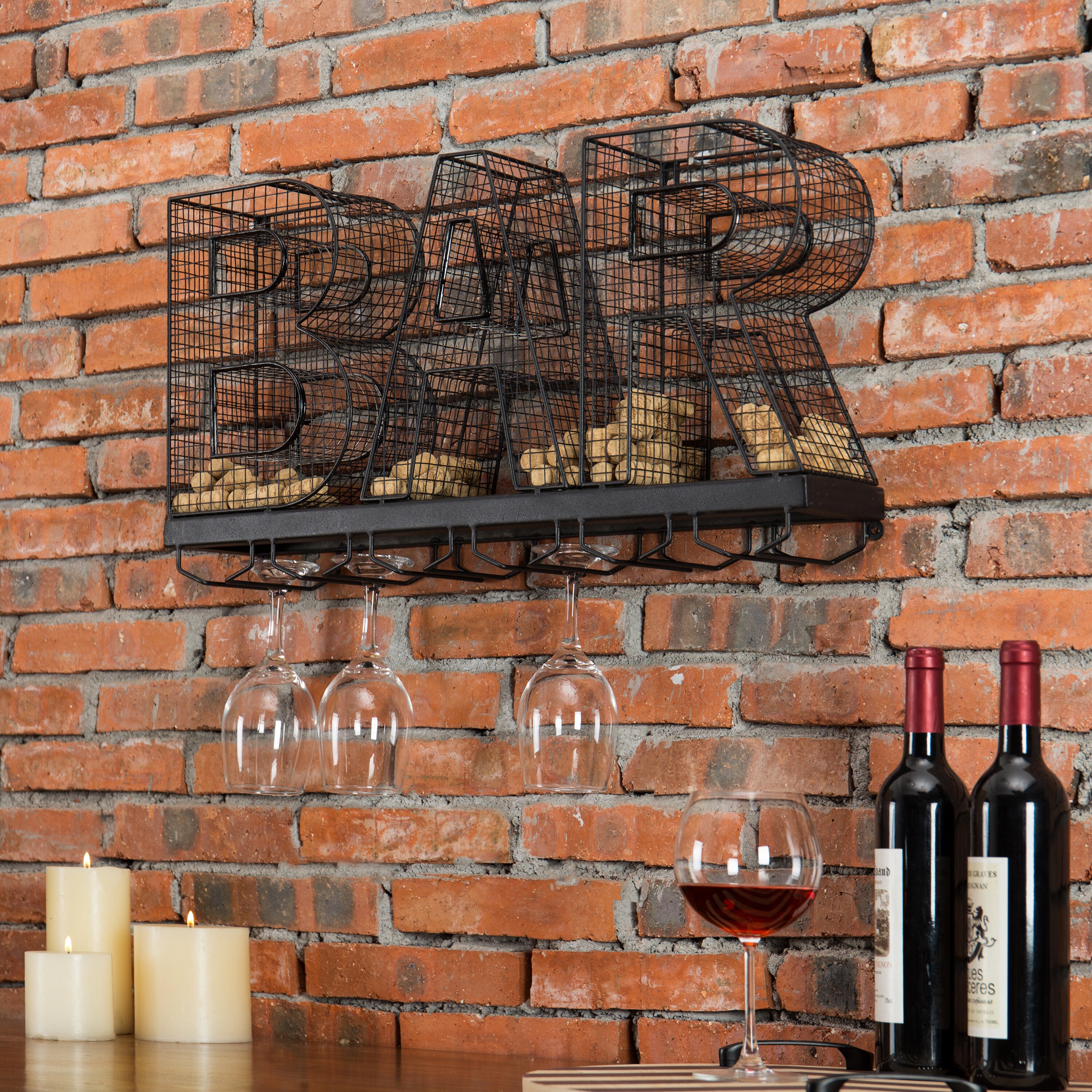 Keeshawn Wall Mounted Wine Glass Rack in Black