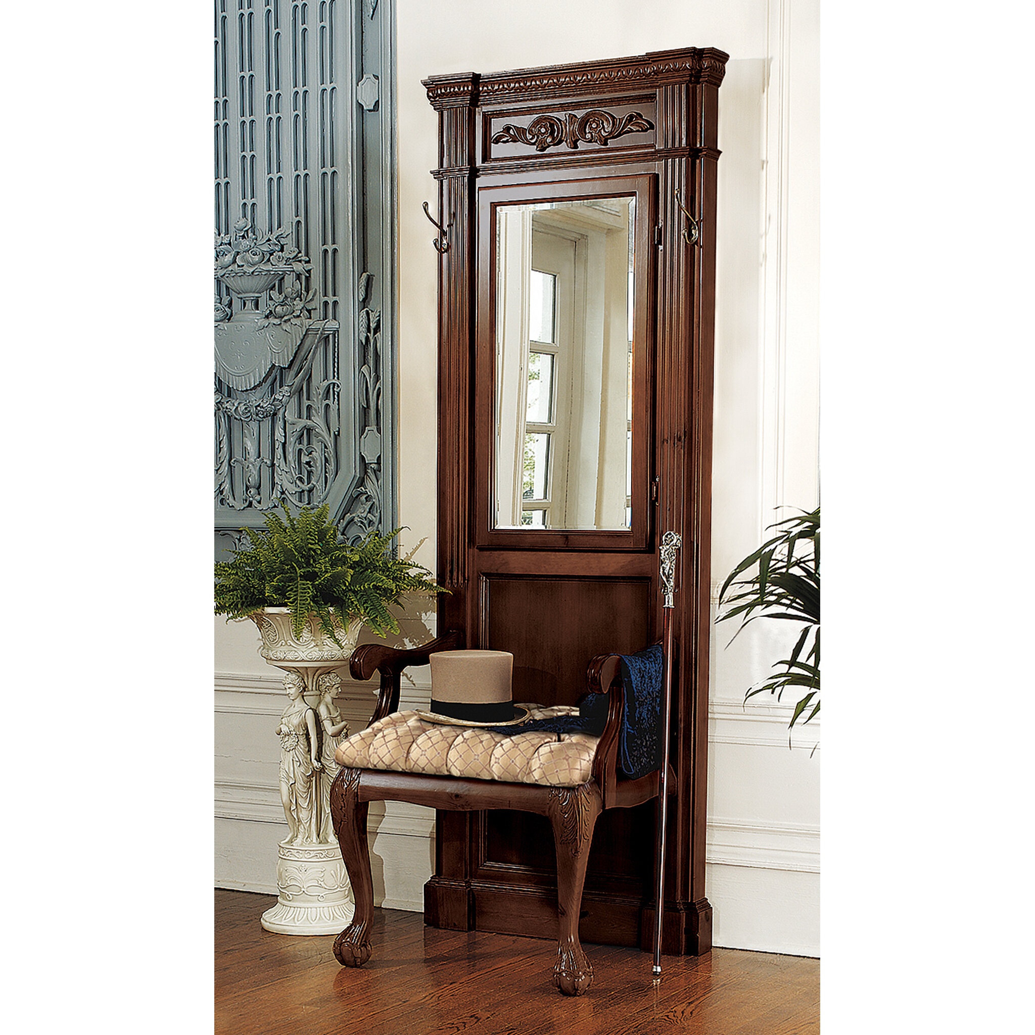 Kenmore 27.5'' Wide Mahogany Solid Wood Hall Tree with Bench