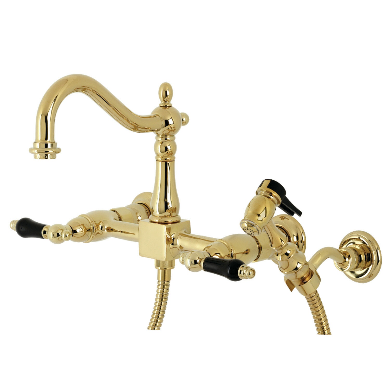 Kingston Brass Heritage Antique Brass Double Handle Wall-mount Pre-rinse  Kitchen Faucet in the Kitchen Faucets department at