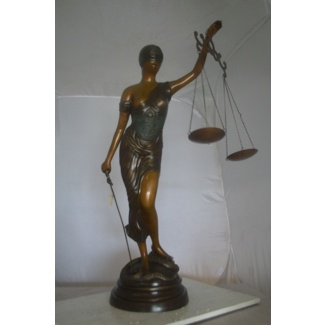 Lady Justice 47H Bronze Statue -Size: 25"L x 11"W x 47"H.