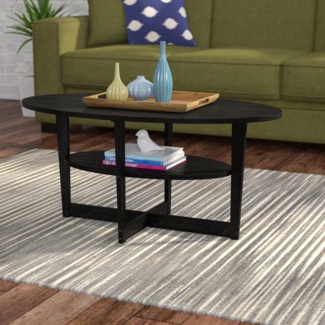 Trimied Modern Coffee Table with Storage in Black Center Table with  Stainless Steel Base