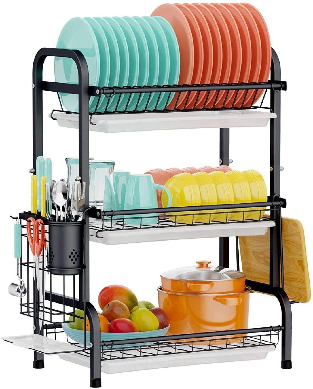 Black/White Dish Drying Rack for Kitchen Counter, Medium Dish Strainer 3  Tiers