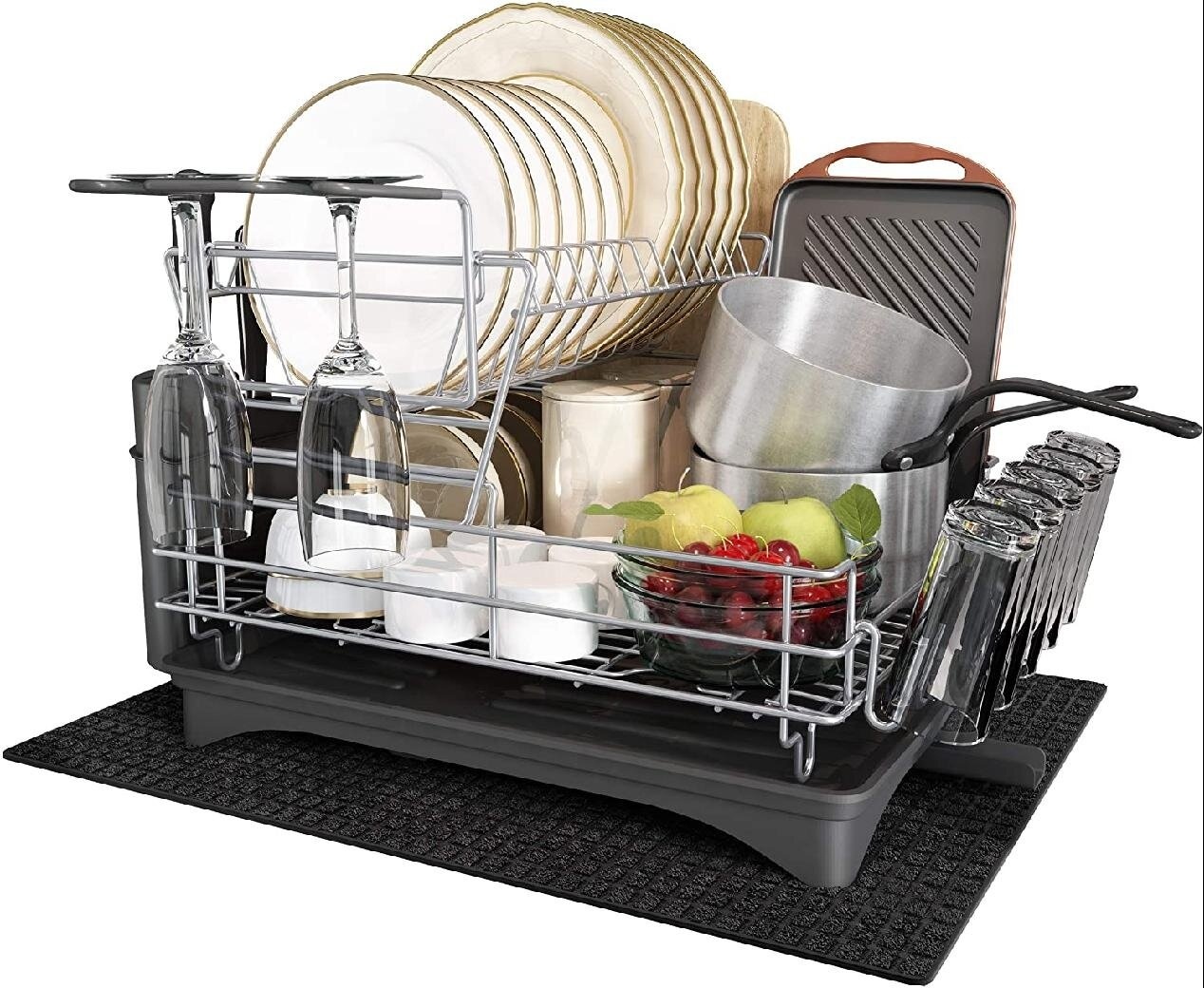 17.7 x 15.5 Large Dish Drying Rack, Attom Tech Home Roll Up Dish Racks  Multipurpose Foldable Stainless Steel Over Sink Kitchen Drainer Rack for  Cups