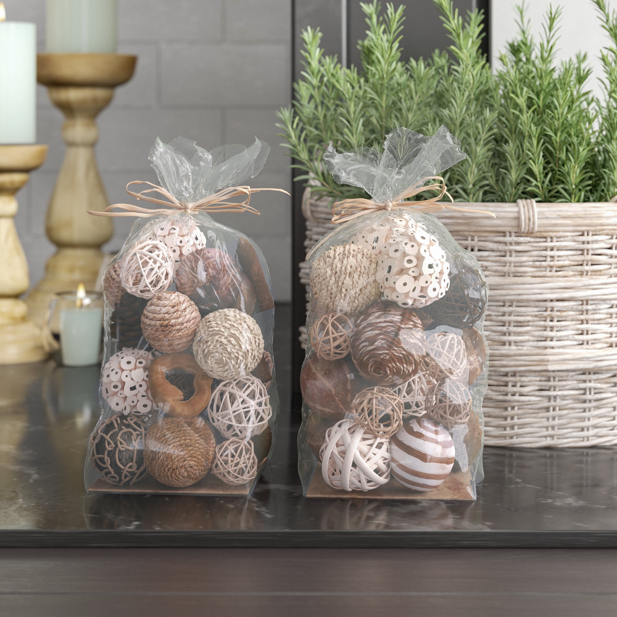 Lassay 2 Piece Natural Decorative Ball Bag Set