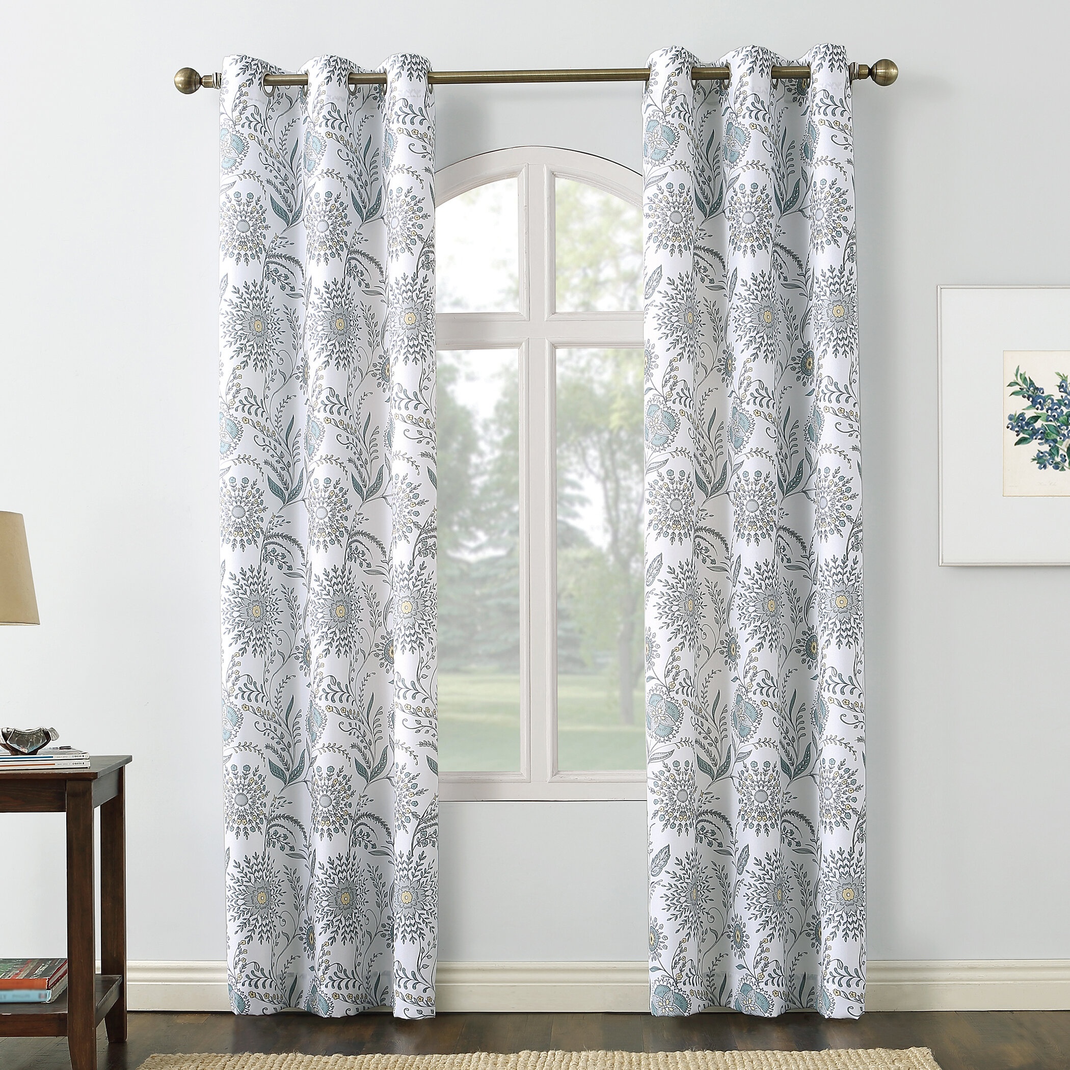 Lawerence Medallion Floral Semi-Sheer Grommet Curtain Panel