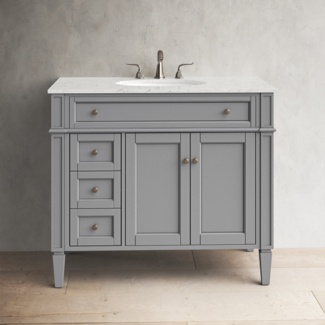 Lessie 40" Free-Standing Single Bathroom Vanity Set with Marble Vanity Top