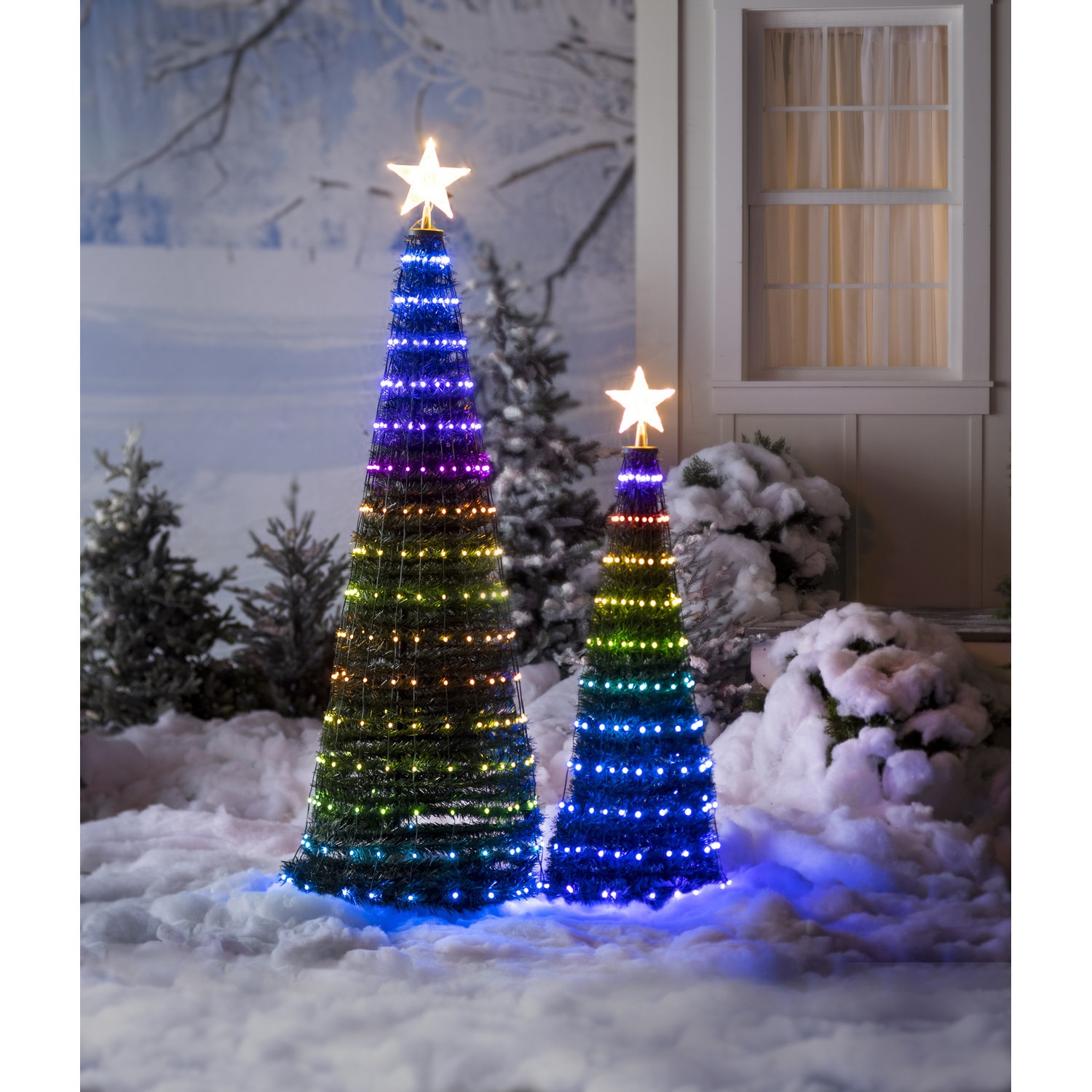 Set of 3 Glitter Trees with Colour Changing LED Lights
