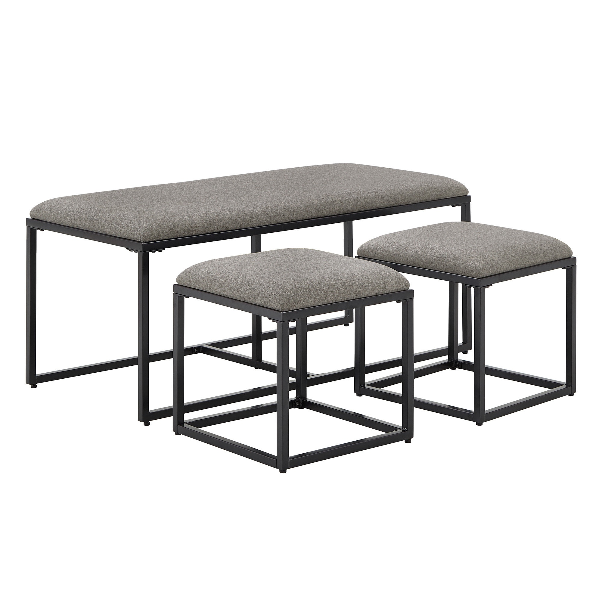 Lilas Black Finish Rectangular Coffee Table With Nesting Stools
