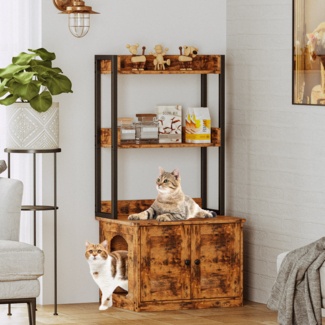 Litter Box Enclosure With 3 Shelves And Doors