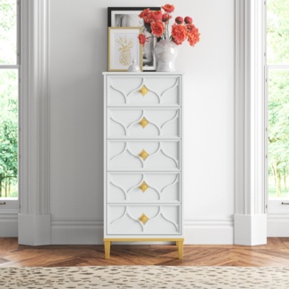 Lomita 5 Drawer Lingerie Chest in White and Gold