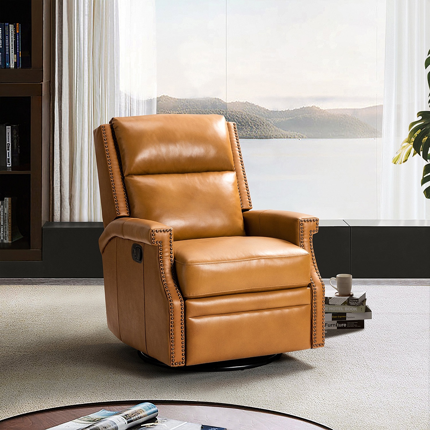 Manning 29.6'' Wide Genuine Leather Manual Swivel Rocking Standard Recliner