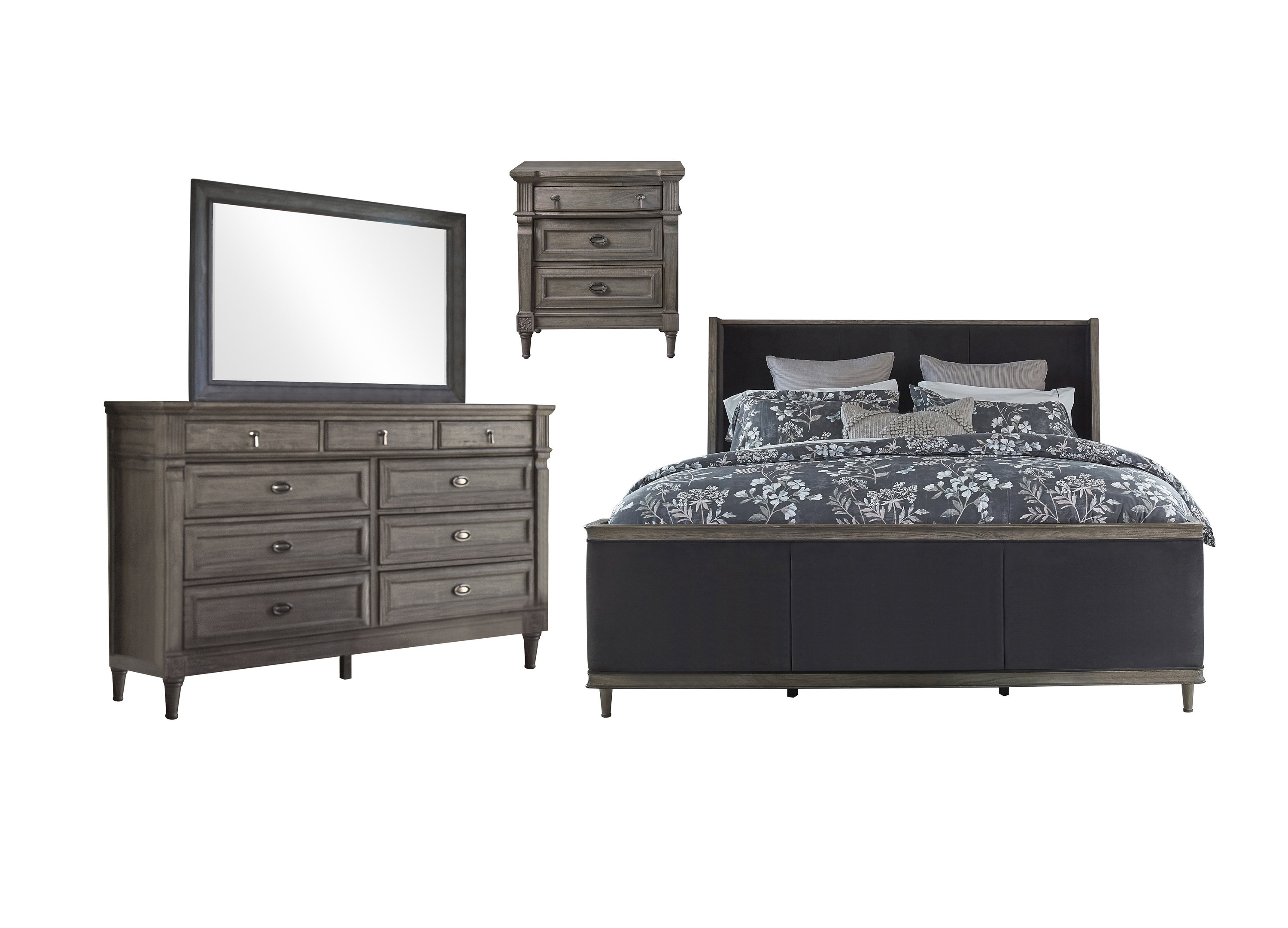 Martinique French Gray 4-Piece Panel California King Bedroom Set