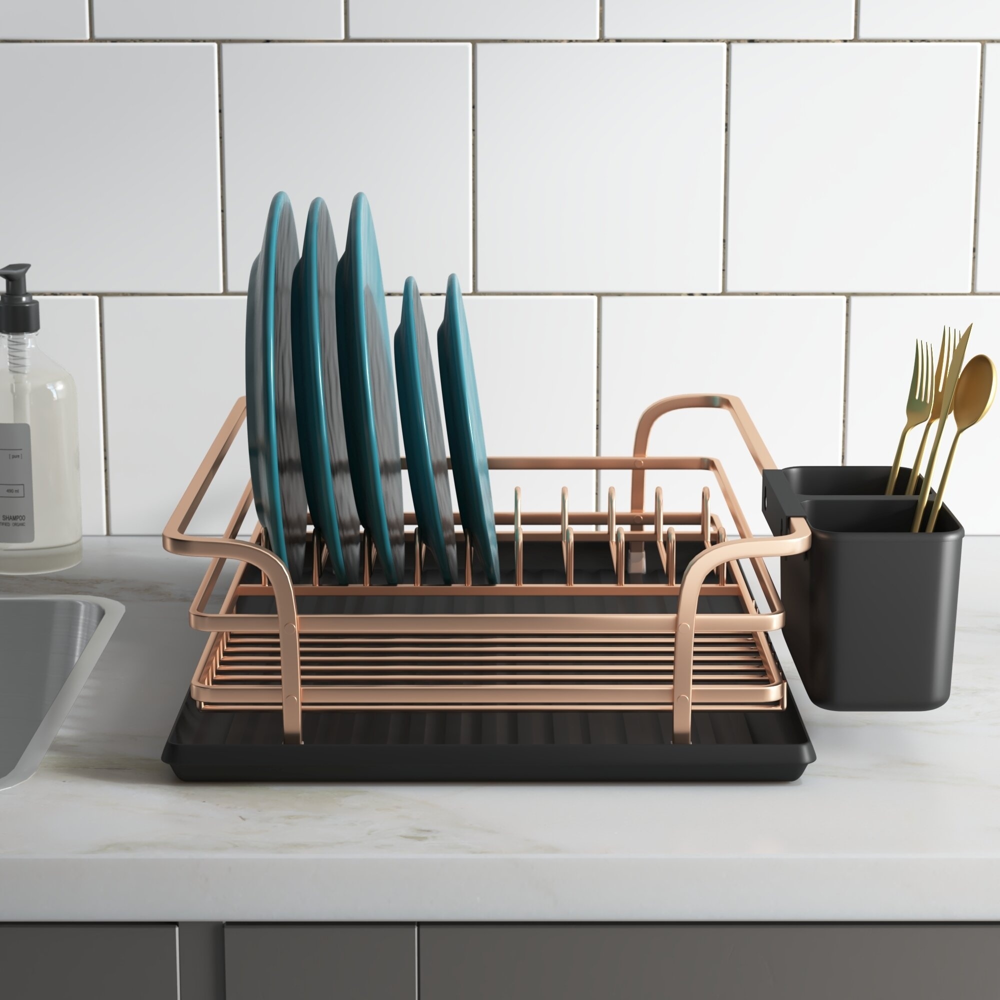  Premium Cutlery Dish Drainer Rack with Lid Cover