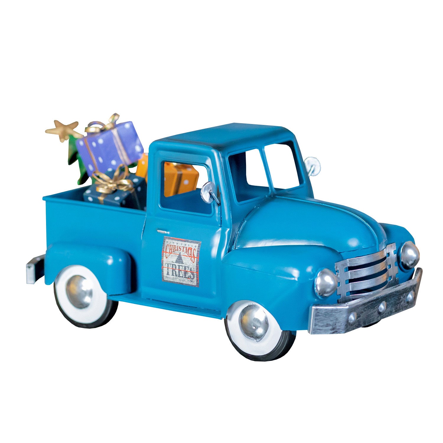 Iron Christmas Old Style Truck with Tree in Antique Blue