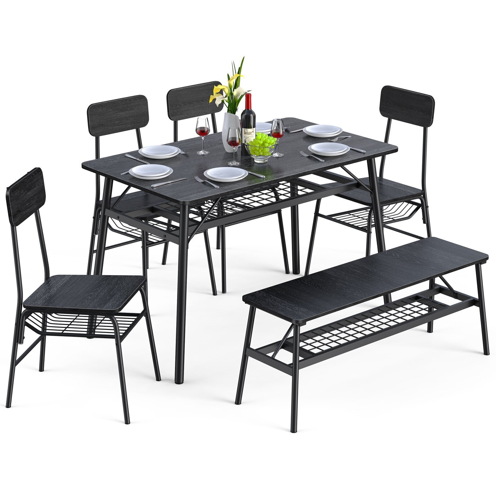 Modern Black Dining Table With Bench