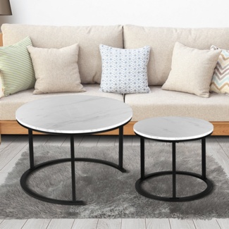 Modern Marble Coffee Table Waterproof Wooden Desktop Metal Frame 2 Nesting Coffee Tables