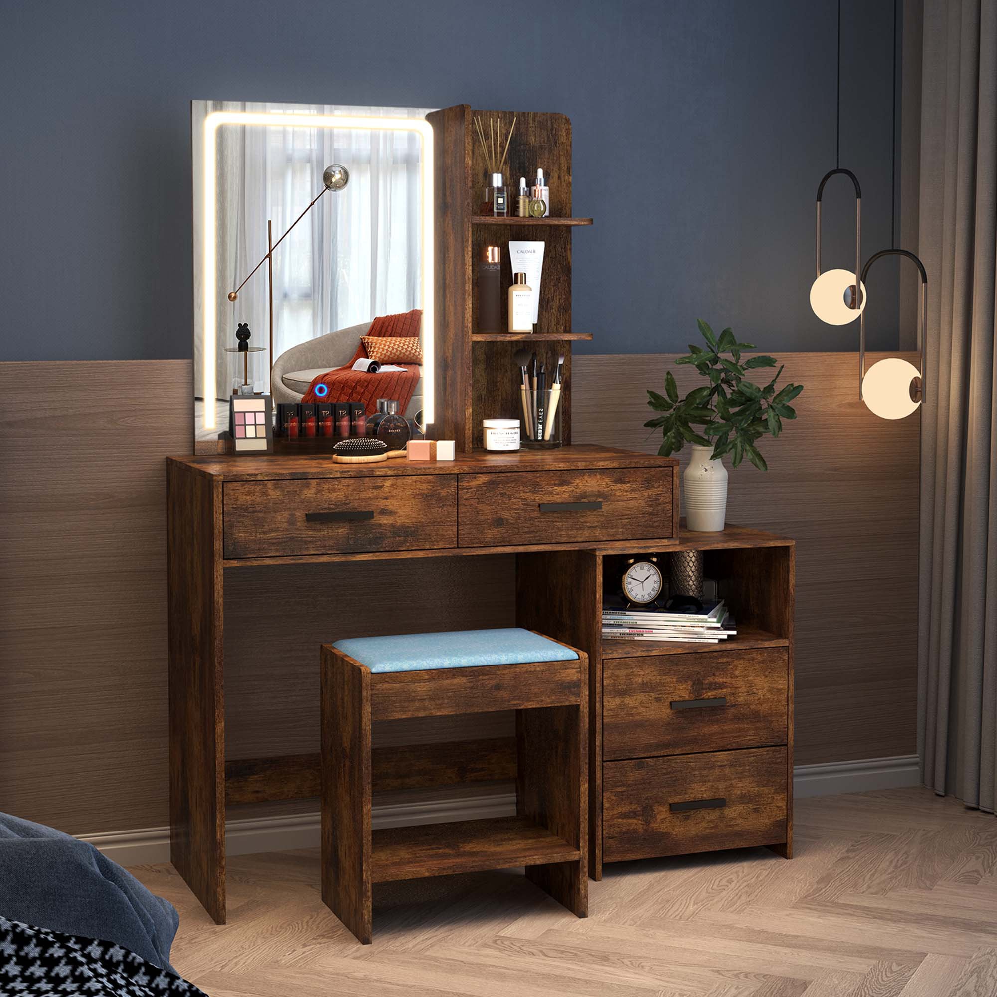 Get-Ready Wood Vanity Mirror with Storage