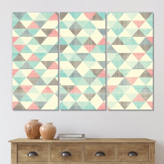 Multicolor Triangular Geometrics I - 3 Piece Wrapped Canvas Graphic Art