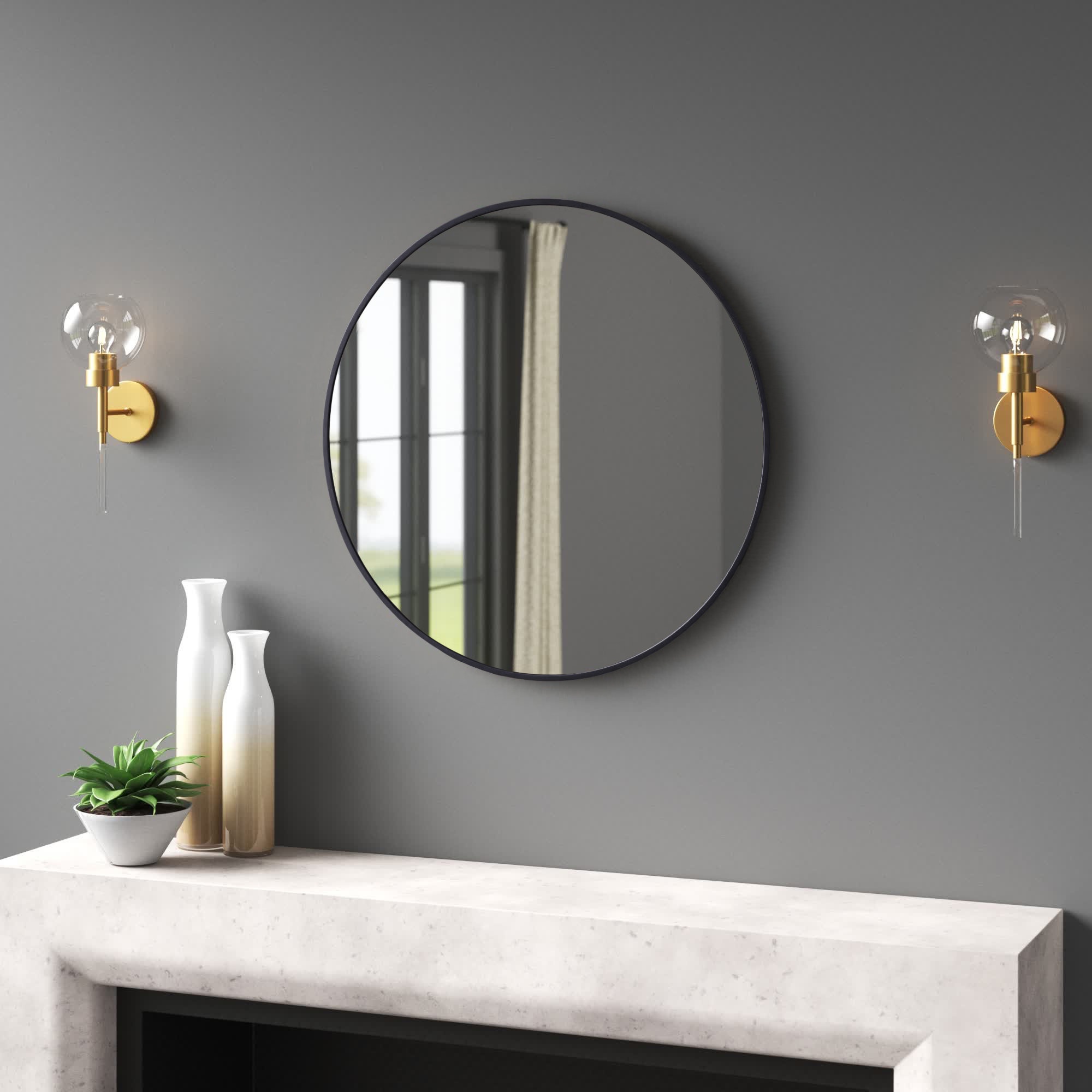 Needville Round Metal Wall Mirror