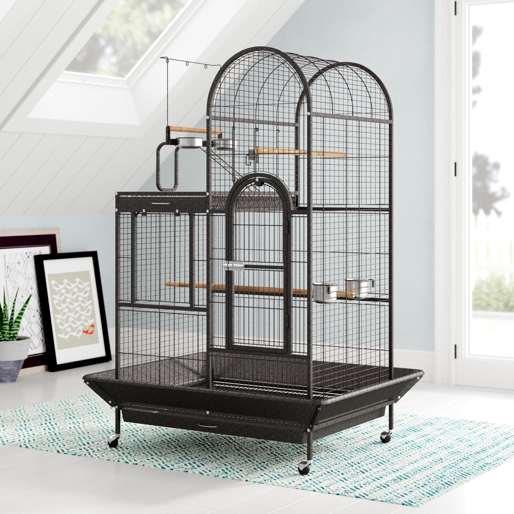 Nickelson 66'' Steel Play Top Floor Bird Cage with Wheels