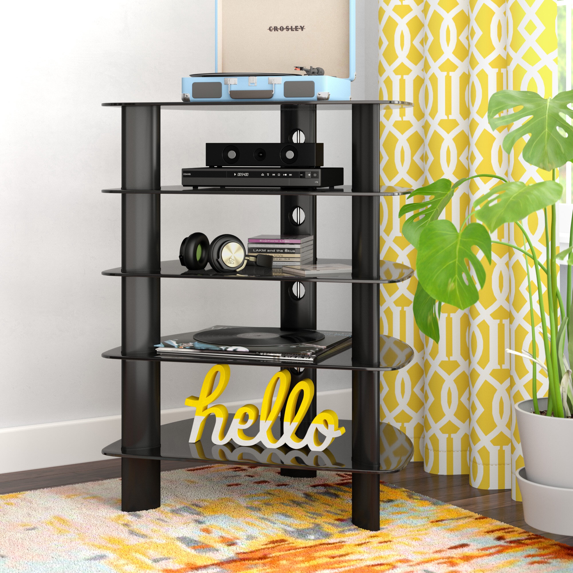 Double Width Audio Rack / Record Player Stand / Stereo Cabinet With  Adjustable Shelf Height on Wheels 