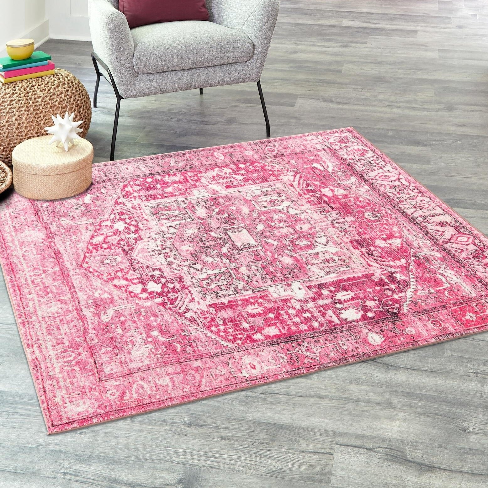 Ocea Machine Woven / Power Loomed Performance Pink Rug