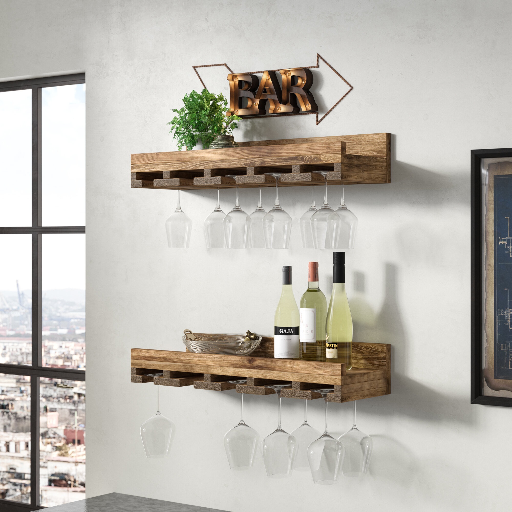 Oconner Solid Wood Wall Mounted Wine Glass Rack