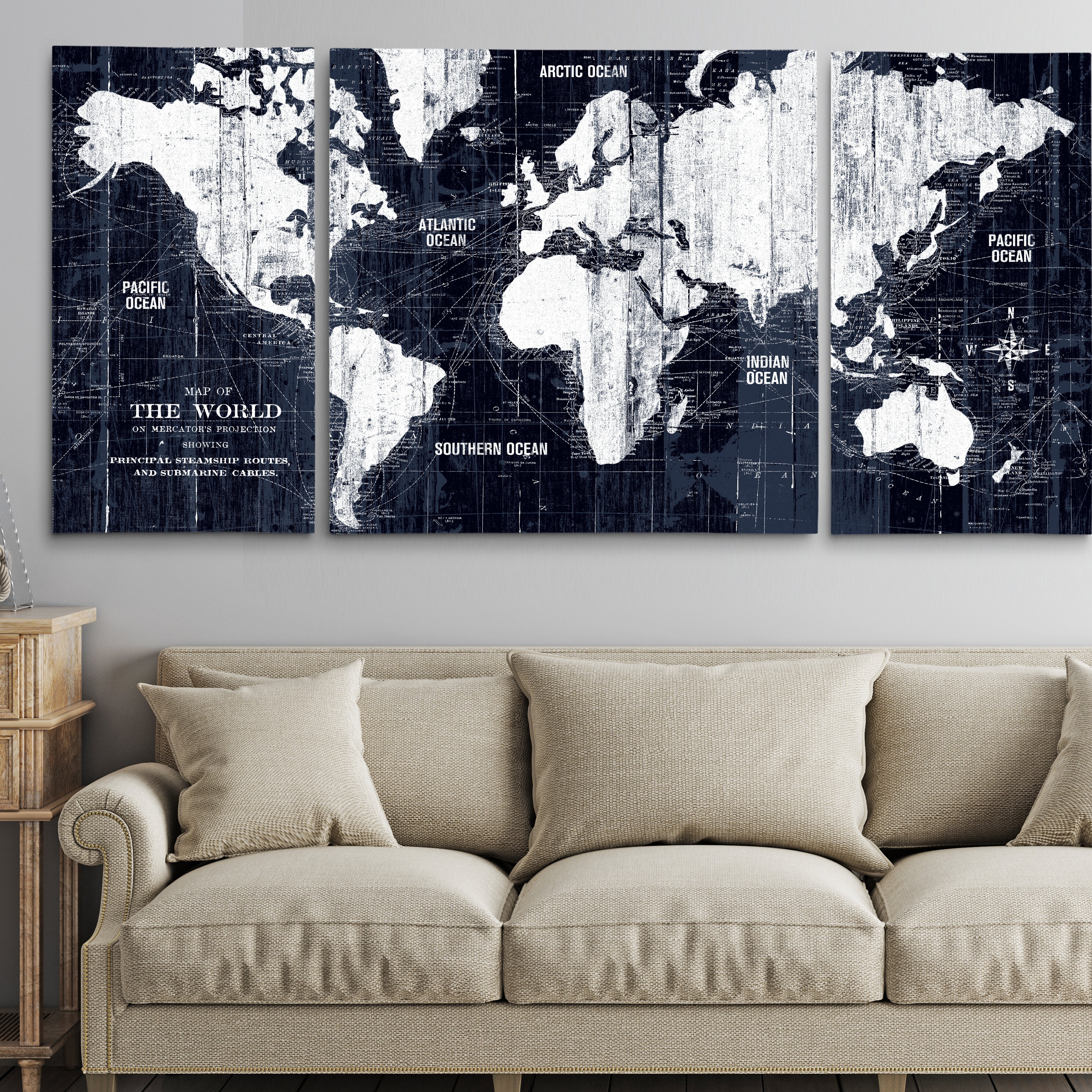 Old World Map - 3 Piece Wrapped Canvas Graphic Art