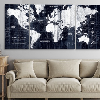 Old World Map - 3 Piece Wrapped Canvas Graphic Art