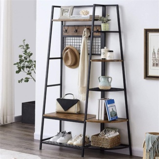 Olinde 41.3" Wide Hall Tree With 5 Tier Storage Shelf, Freestanding Clothes Rack With Hooks