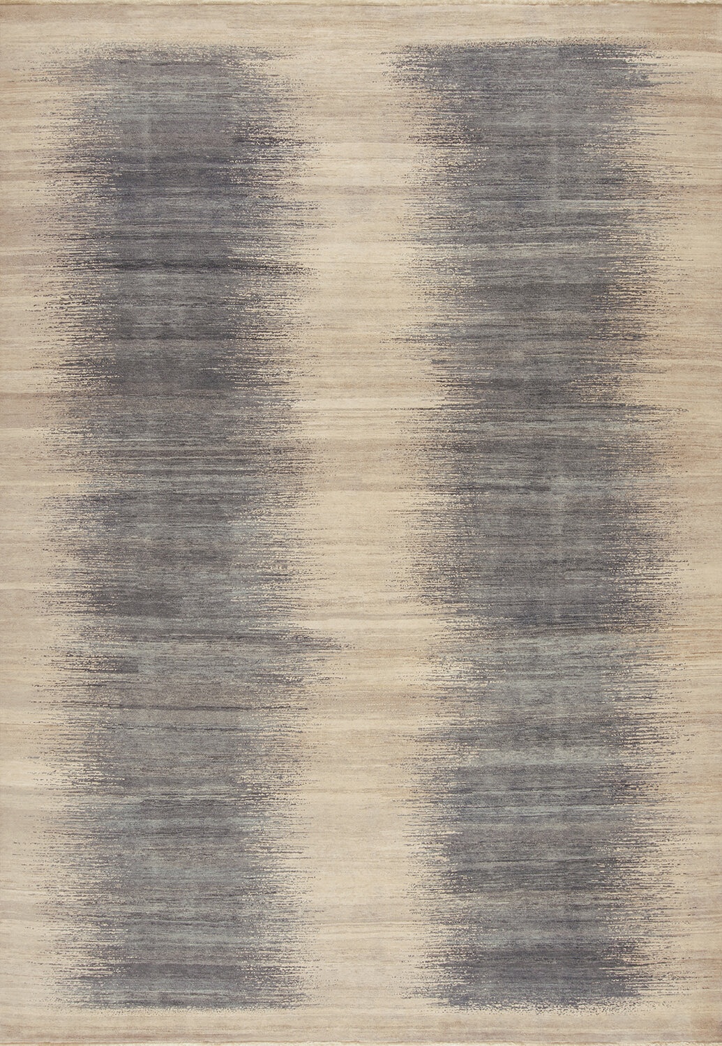 One-of-a-Kind Horizon Hand-Knotted 2000S 9'9" X 14'1" Wool Area Rug in Ivory/Gray