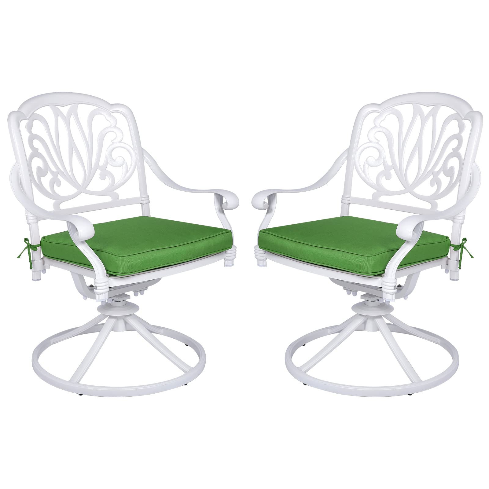 Outdoor Bistro Swivel Patio Furniture Cast Aluminum Dining Chairs with Cushions for Balcony, Lawn, Garden, Backyard