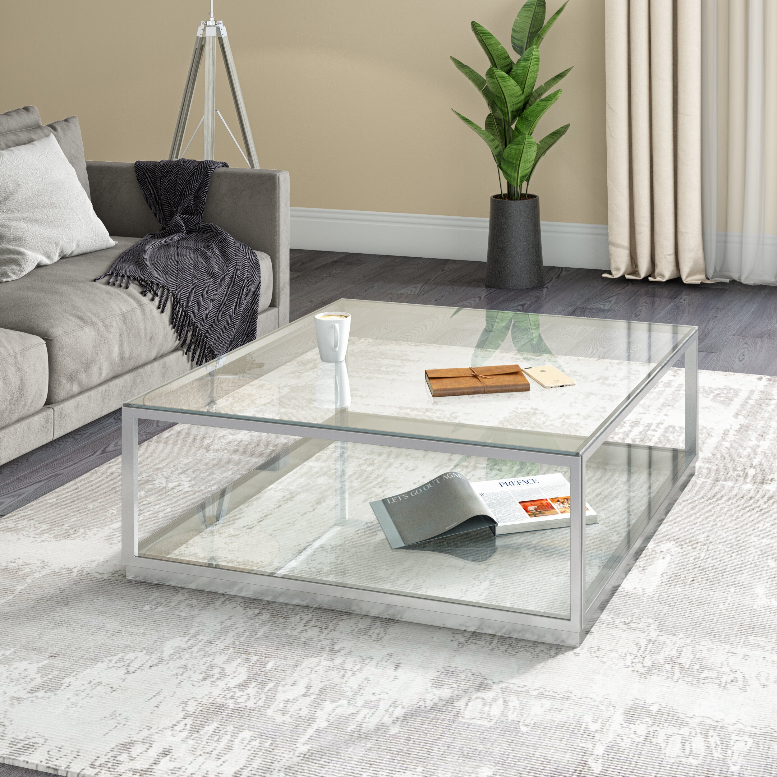 Penfield Floor Shelf Coffee Table with Storage