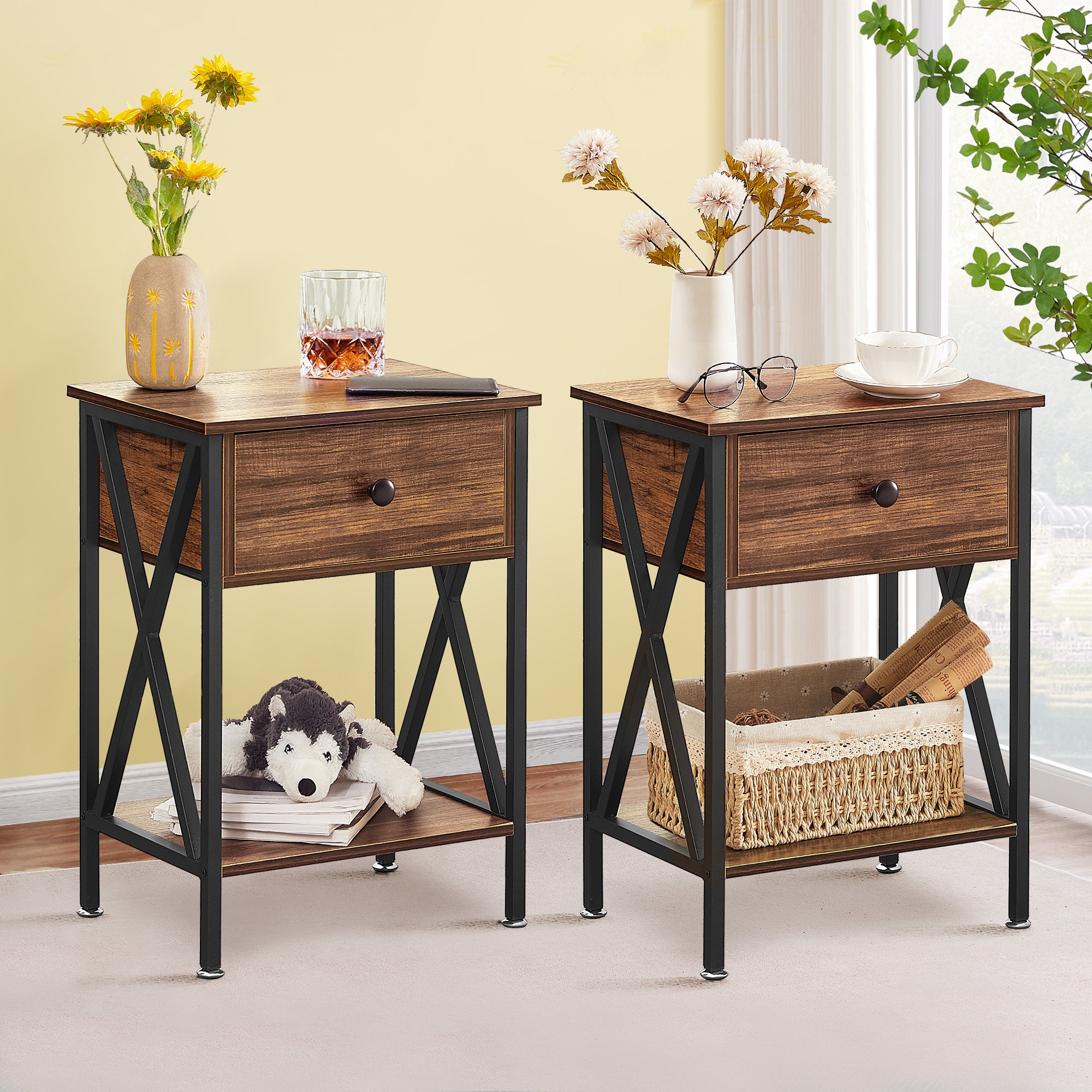JAXPETY Nightstands Set of 2, Night Stand with Drawers, Bedside Tables with  Solid Wood Legs and Large Storage Space, End Table, Side Table, for