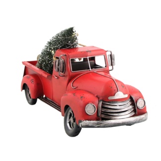 Iron Christmas Old Style Truck with Tree in Soft Green