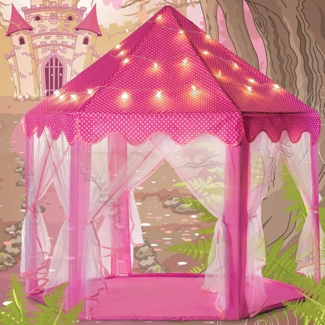 Princess Castle Pink With Star Lights 4'7 x 5' Indoor/Outdoor Fabric Playhouse