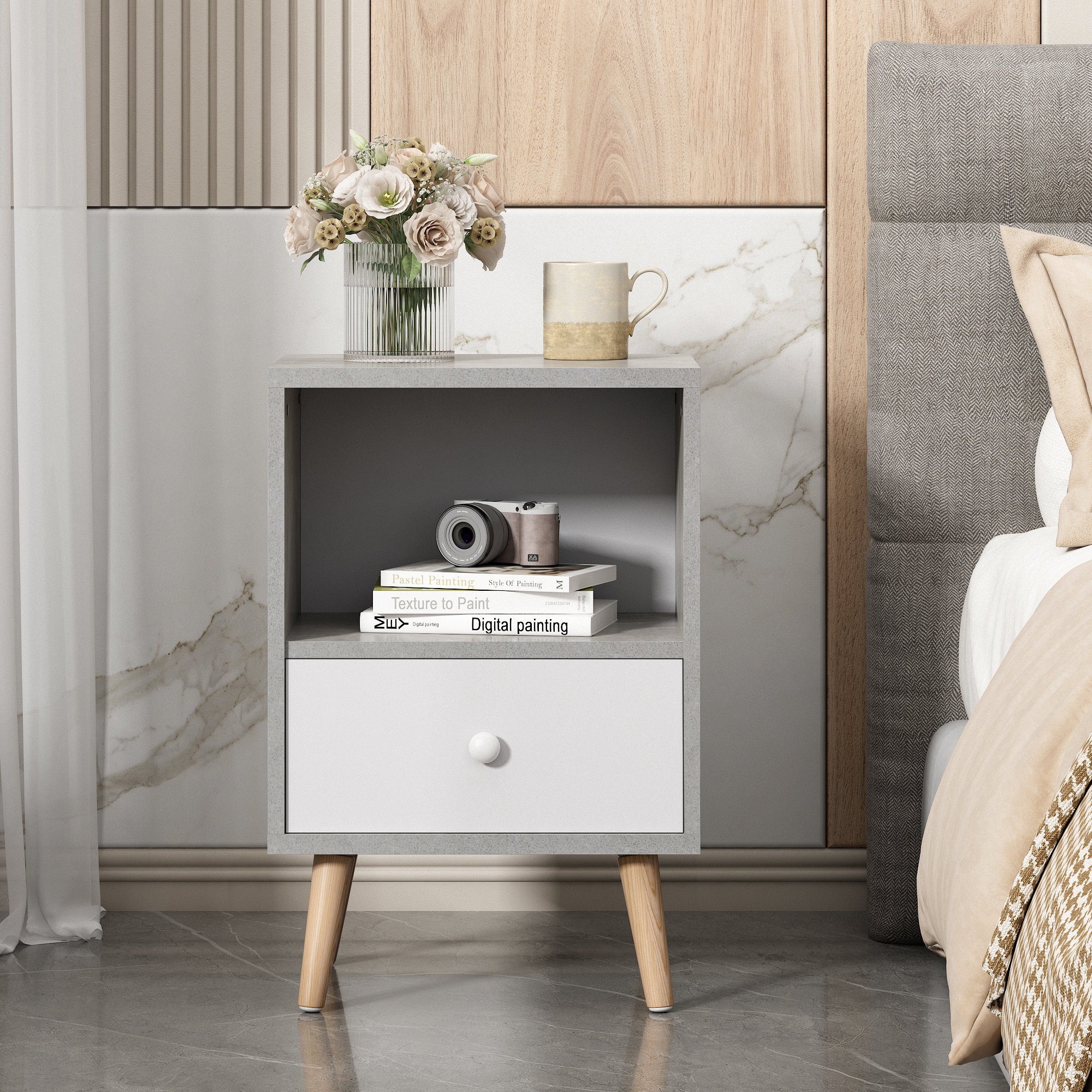 Quanye Solid + Manufactured Wood Nightstand