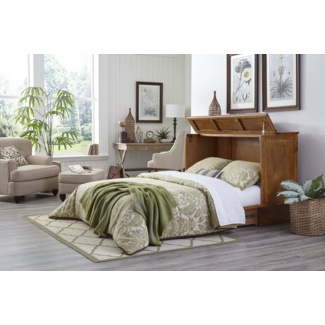 Queen Solid Wood Storage Murphy Bed with Mattress and Power Outlets