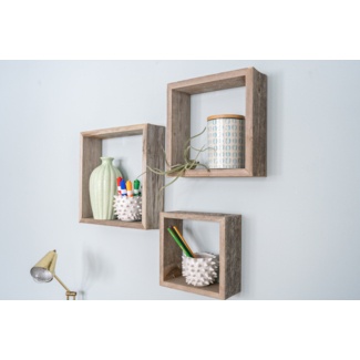 Distressed Black Floating Box Shelves, Set of 3