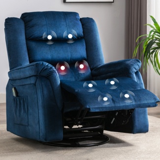 Recliner Chair With Heat And Massage 360 DegreeSwivel Rocker Rocking Recliner Overstuffed Home Theater Seating With 2 Side Pockets